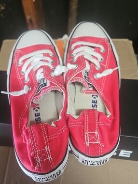 Converse Kids Red Low-Top Canvas Sneakers with White Accents